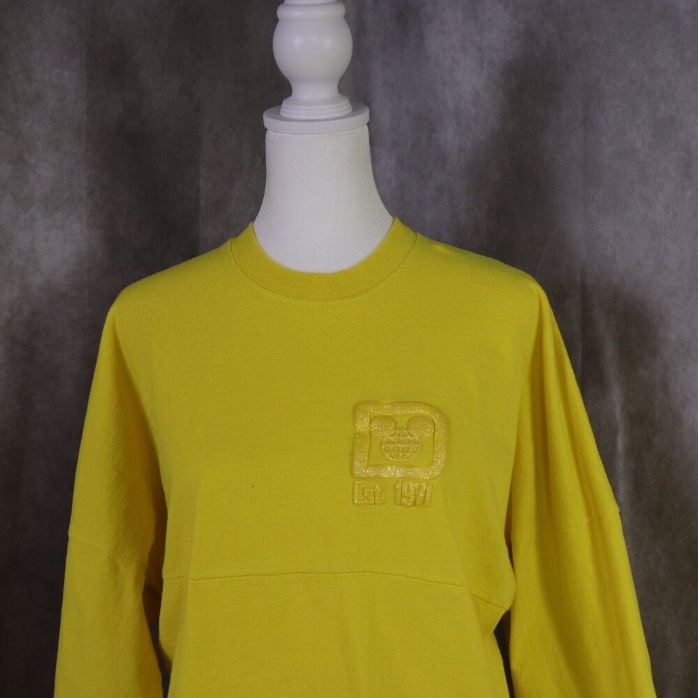 Disney World Spirit Jersey Womens XS Yellow Glitter Logo Spell Out Mickey Mouse - Picture 3 of 11